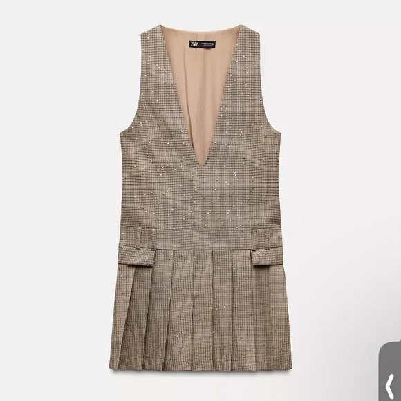 NEW! Zara Pleated Pinafore Mini Dress - Picture 2 of 7